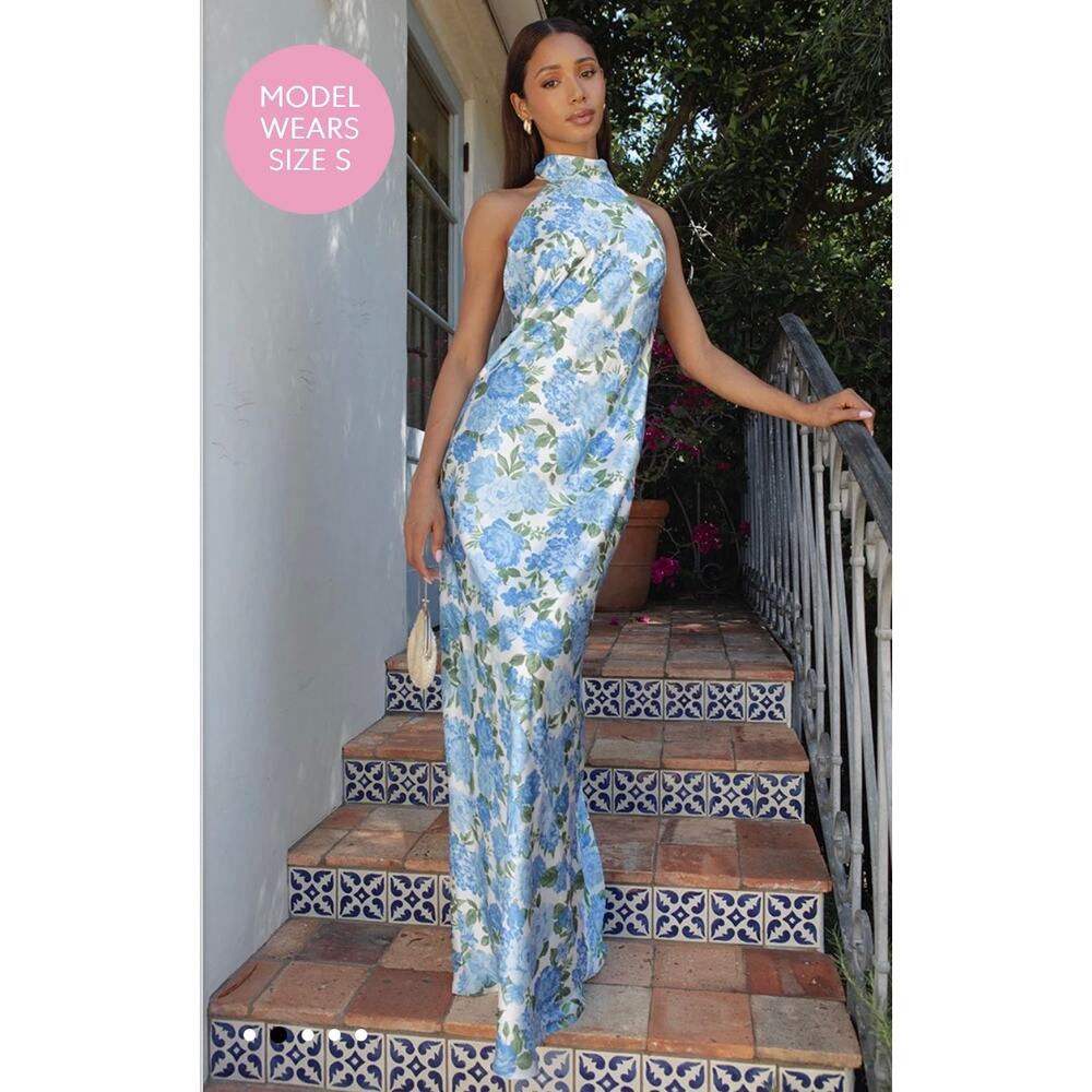 Show Me Your MuMu Lisa Maxi Dress Cottage Floral Blue Size Small - Picture 3 of 9